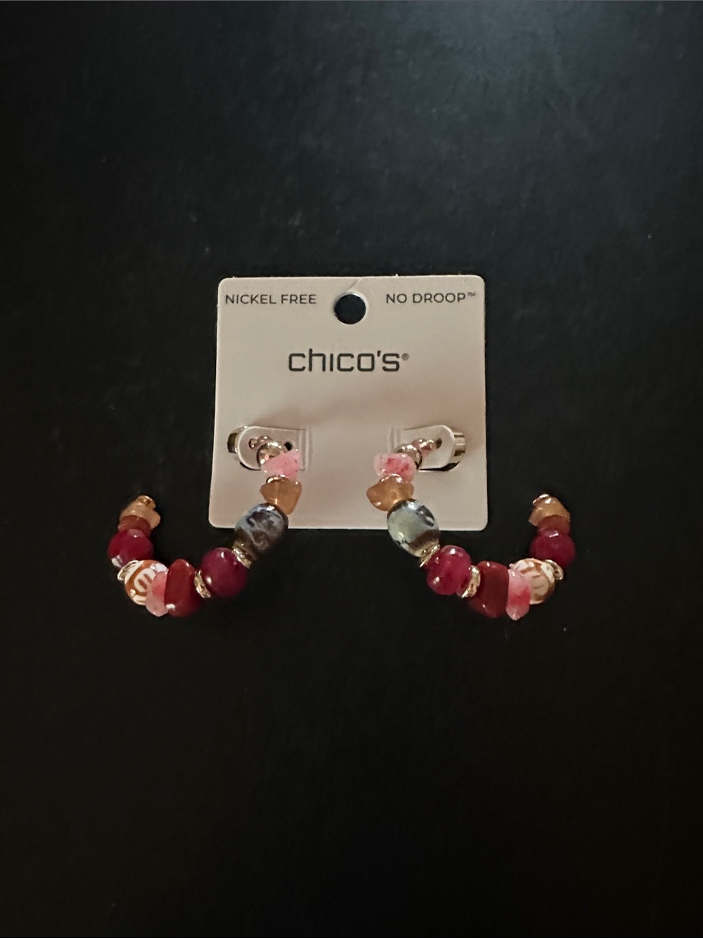 Chico's Multicolor Beaded Hoop Earrings - Pink, Red & Gold Accents